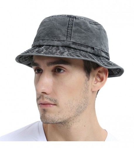 VOBOOM Bucket hat 100% Plain Weave Washed Cotton Packable Travel Retro Style - Black - CR185UDZODQ