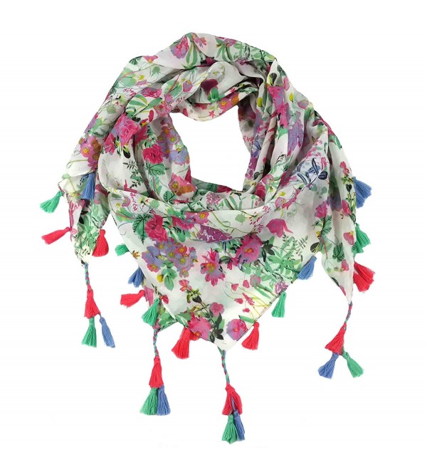 Lina & Lily Floral Pattern Women's Square Scarf with Tassels - C411P1QGDUL
