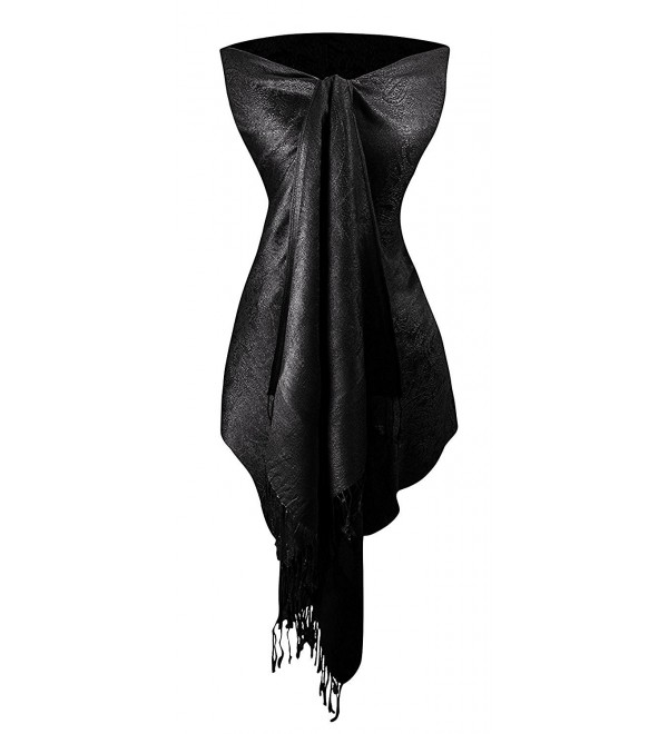 Peach Couture Womens Elegant Vintage Solid Jacquard Paisley Scarf Shawl Wrap - Black - CI187UCL24X