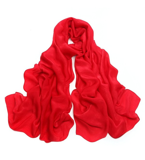 Sleep Koala Women's Silk Feeling Large Scarf Winter Soft Warm Shawl Wraps - Red - CP186ITQI32