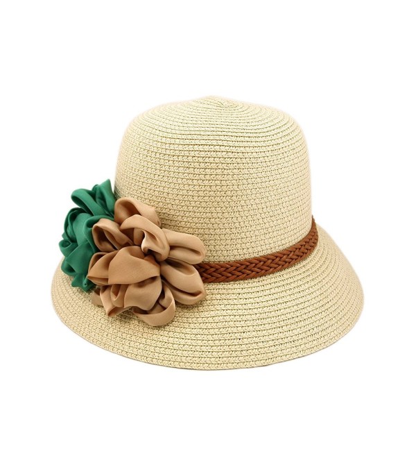 Deluxe Flower Straw Sun Hat - Different Colors & Bands Available - Natural W/ Braided Band - C511DSBPQVN