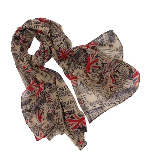 Aoloshow Women's Union Jack Flag Newspaper Scarf London Fashion Wrap - C011PVKXSCN