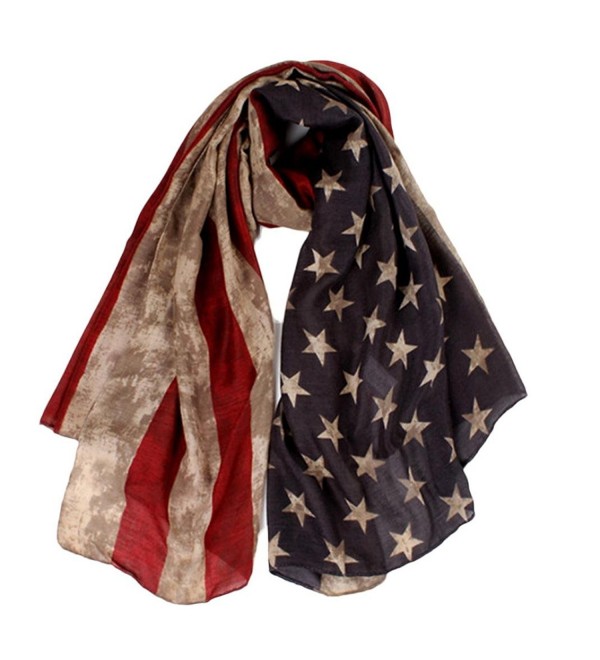 Deamyth Women Long Soft USA Flag Printed Voile Scarf Lady Wraps Shawl Headscarf - Khaki - CK12N0CCS57
