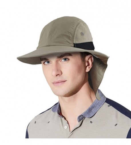 EINSKEY Men's Sun Hat With Neck Flap Cover Outdoor Sunscreen Mesh boonie Cap For Safari Fishing Hunting - Khaki - CC180KQNO84