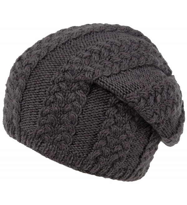 Nirvanna Designs CH409 Cable Slouch Hat with Fleece - Dark Grey - C111H7R06KF