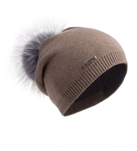 Pilipala Women Oversized Slouchy Beanie Bobble Hat Fur Pompom VC17601 - Khaki(gray Pompom) - C2185K8246O