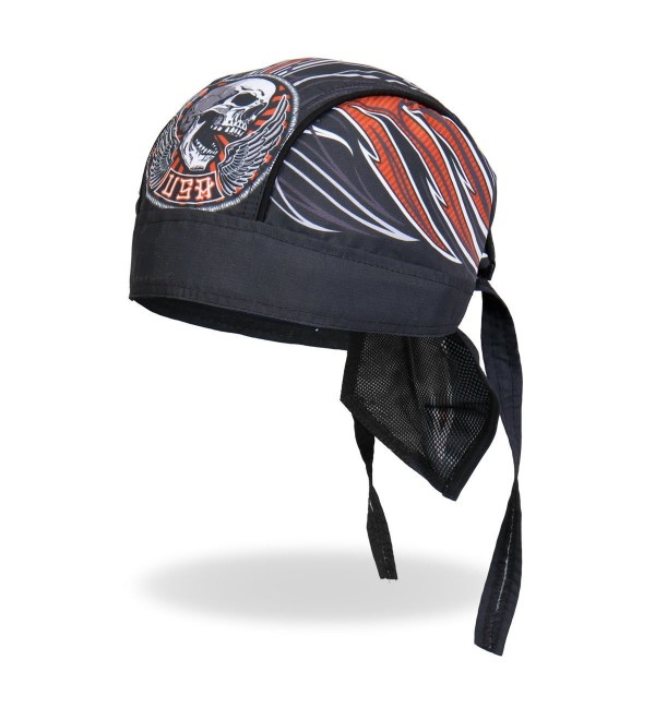 Stiches Wing Winged Skull Black Orange White Pinstripe Head Wrap Durag Biker - C112DAAABS1