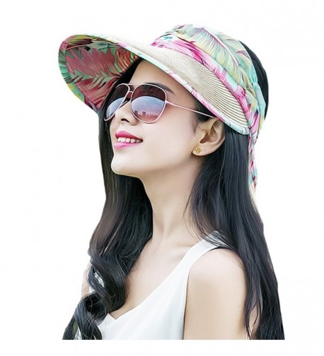 MatchLife Women's Summer Visor Cap UPF 50+ Foldable Wide Brim Beach Straw Sun Hat - Khaki - C5183GLH4K5