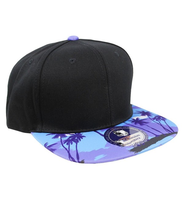 Tropical Hawaiian Palm Print Cap Snapback Flat Bill Adjustable - Black Palm Tree Shadow - CH129AXSWAR