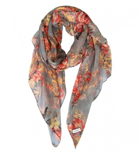 GERINLY Lightweight Scarves: Fashion Flowers Print Shawl Wrap For Women - Gray - CJ12E95ZH5L