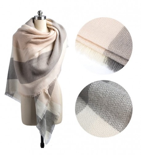 Women Plaid Blanket Scarf Winter Warm Large Soft Scarf Tassel Pashmina Shawl Wrap Black - Pink Grey - C4187Y703E9