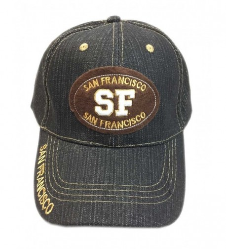 Aesthetinc San Francisco SF Patch Denim Cotton Baseball Cap Hat - Denim Black - C512BPMF7C9