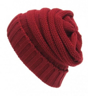 Leier Unisex Warm Beanie Cap Winter Cable Knit Thick Slouchy Outdoor Soft Hats - Red - CO187N78607