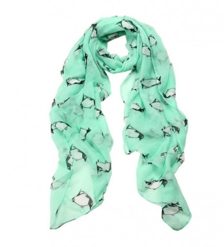 Penguin Print Pashmina Scarf- Luweki Soft Neck Shawl Scarves Stole Wraps - Green - CI12MA48YNC