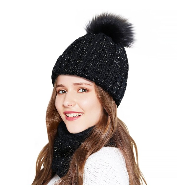Beanies Women Winter Warm Knit Hats Ski Cap Infinity Scarf Set - Black - C5186TU2GDS