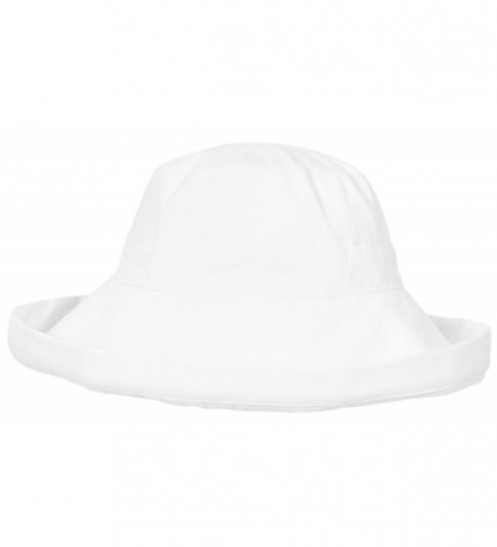 TAUT Women's Solid Roll up Wide Brim Cotton Garden Bucket Hat - White - C712CXMUTOL