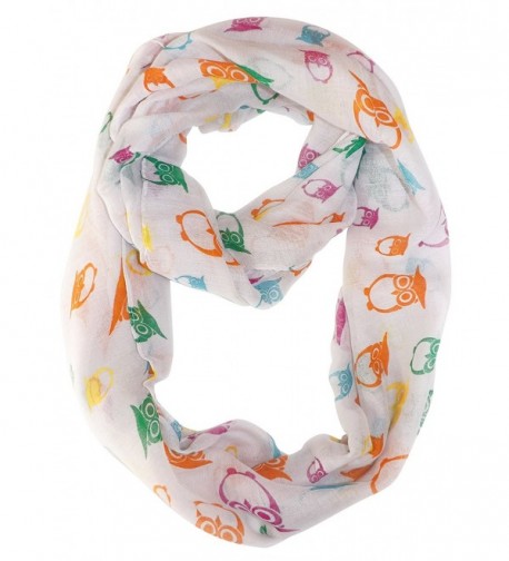 Peach Couture Stunning Colorful Lightweight Vintage Owl Print Infinity Loop Scarf - White - CK11OP1EUCV