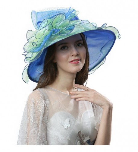 Janey&Rubbins Women's Elegant Organza Wide Brim Hat for Church- Wedding- Paryt- Derby Day - 42b-blue/Green - CZ17X63A3TE