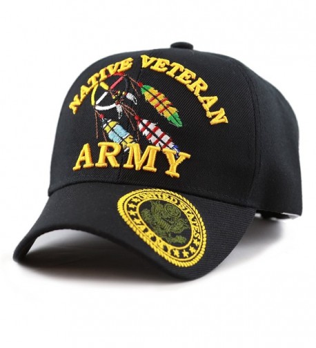 The Hat Depot 1100 Official Licensed Native Veteran Military Embroidered Cap - Black-army - C212NAJ5N47
