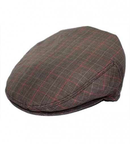 Mens Plaid Golfing Beret Summer Flat Ivy Ascot Cabbie Cap Hat Ivy Newsboy - Brown-Check-Red - C511UCMF2WT