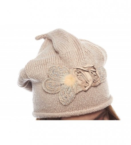 Lidiya Knit Winter Beige Floral in Women's Skullies & Beanies