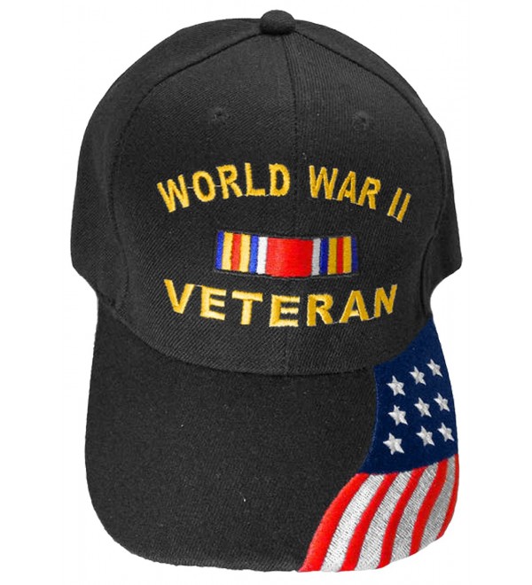 World War II Veteran Baseball Cap Mens Black Adjustable Vet Hat - CY12O5ILWK7