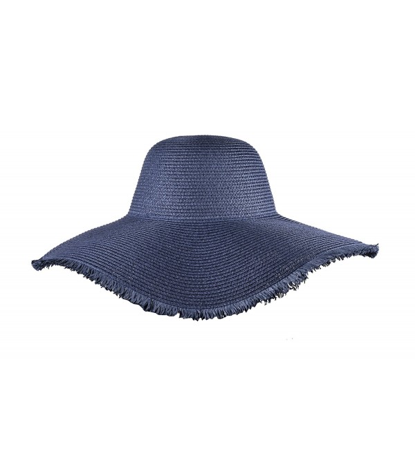 Womens Summer Floppy Hats Beach Wide Brimmed Ladies Hat Straw Sun Hats - Navy Blue - C317XWTHUCR