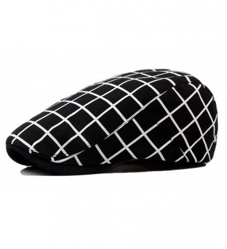 Qunson Men's Vintage Plaid Ivy Cabbie Newsboy Cap Hat - Black - CG12FM9OJKR