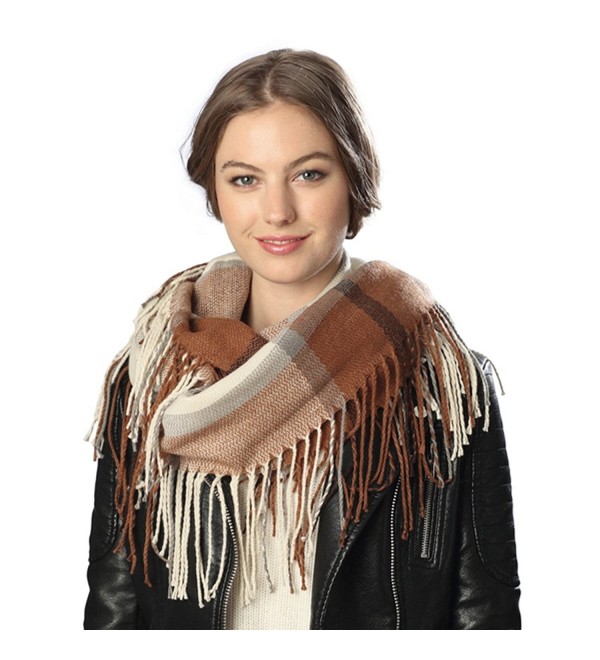 Women's Winter Plaid Multi Pattern Infinity Scarf with Brooch. - 6020-beige - CF12N0JC0ET