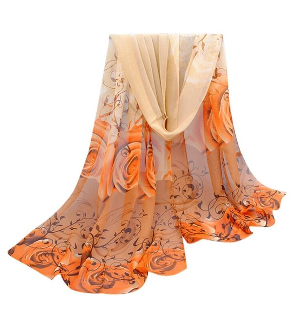 LEERYA Women Beautiful Rose Pattern Chiffon Shawl Wrap Wraps Scarf Scarves - Yellow - CS12LUMNQ9Z