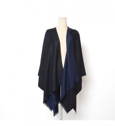 BYSUMMER Womens 100% Viscose Scarf Wrap Shwal Cape Poncho - Black/navy - CC12NGBZ003