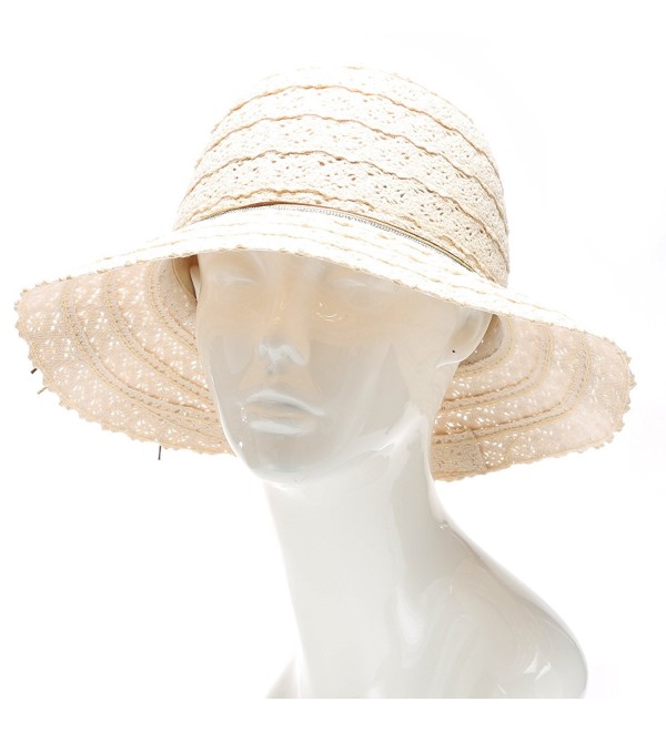 MIRMARU Women's Summer Crushable Vented Mid Brim Beach Fedora Hat With Cord Tie. - Natural - CU17YCRK2ON