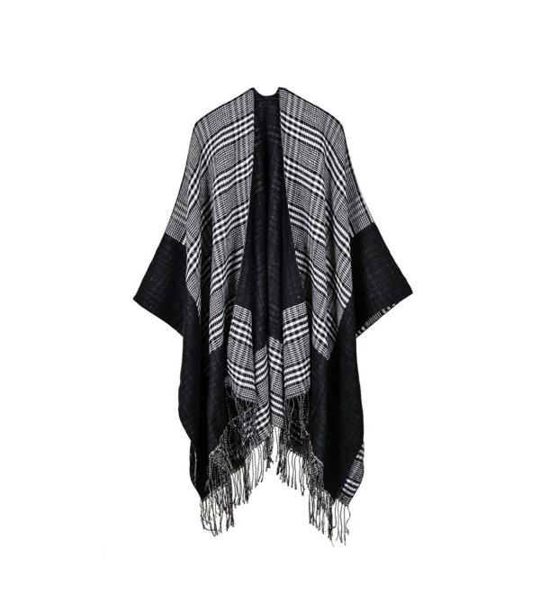 Bakerdani Women Fashionable Retro Style Tassel Poncho Shawl Cape Cardigans - Gray - C8187IXRDUW