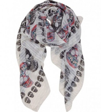 Humble Chic Sugar Skull Scarf - Long Oversized Lightweight Printed Shawl Wrap - Ivory - CH183D4OSSK