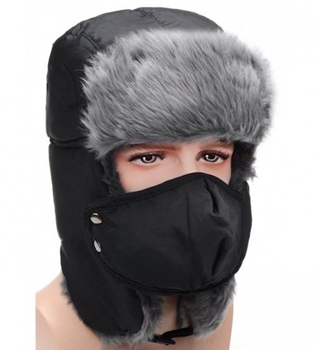 HindaWi Winter Hat Windproof Mask Ushanka Trapper Hats For Men and Women - Chin Strap (Black) - CA185ESMAEU