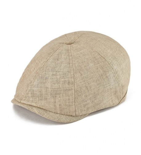 VOBOOM Men Newsboy Caps Breathable Linen Summer hat Ivy Cap Cabbie Flat Cap MZ106 - Beige - C11824AXO3S