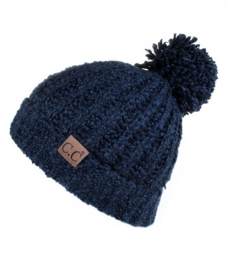 Hatsandscarf CC Exclusives Cable Knit Top Soft Large Pom Beanie Hat(HAT-7362) - Navy - C3189LLZXD4