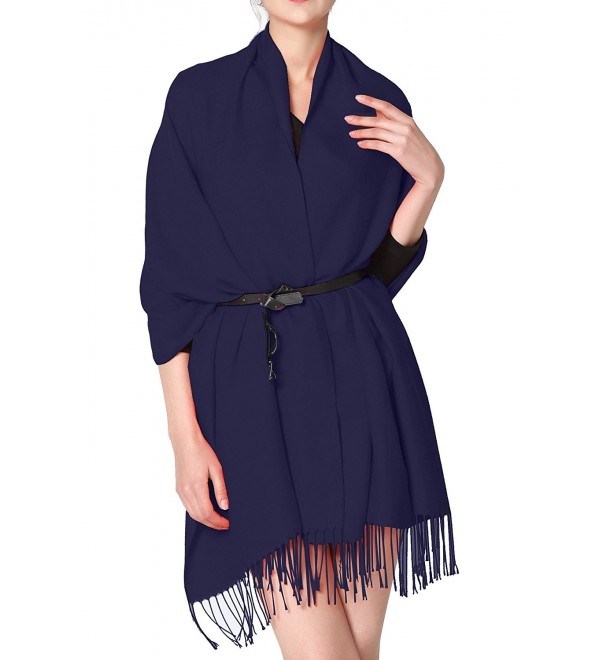 Cashmere feel scarf wraps shawl warm plain long scarf for women soft oversized pashmina scarf - Navy Blue - CE1887OC7T8