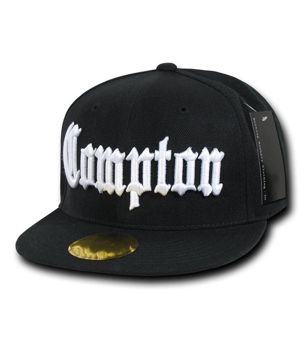 City Name Old English Embroidered Flat Bill Snapback Cap - Black/Compton - C512F0NUGRP