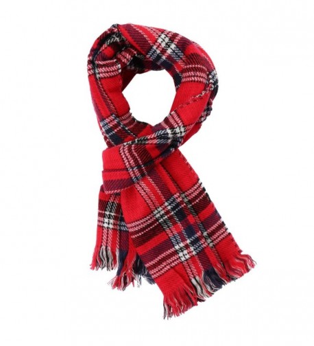 UTOVME Women Double Side Plaid Blanket Tartan Striped Cashmere Scarf Cape Shawl - Red - CT1867EZRT8