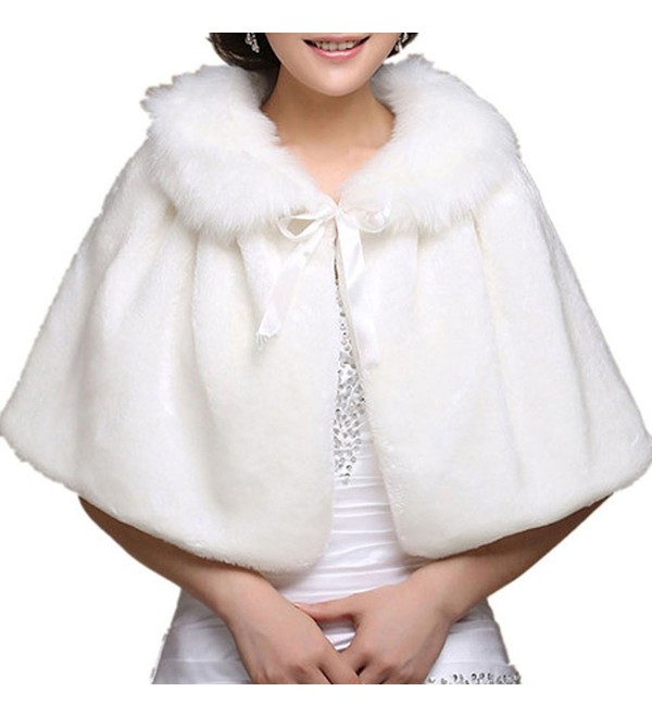 Chickle Women's Fur Collar Lace Up Cape Cloak Wedding Shawl White - C4127V5KR97