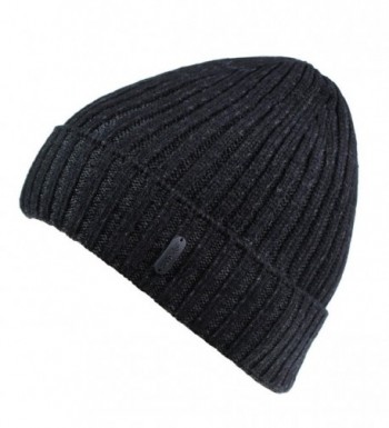 Connectyle Classic Men's Warm Winter Hats Thick Knit Cuff Beanie Cap With Lining - Black - C712MRGYO67