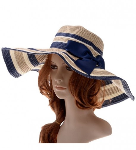 VBIGER Womens Beachwear Sun Hat Big Bowknot Straw Hat Wide Brim Hat Stripe Floppy Hats - Azure - C911YNIIXMJ