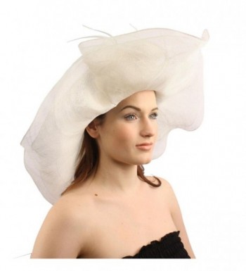 Summer Kentucky Derby 6-1/2" Brim Layer Floppy Rose Floral Feathers Hat - White - CV11UK69TI5