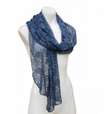 Terra Nomad Women's Girls Long Sheer Stretch Lace Scarf Shawl - Denim Blue - C411RP3PI13