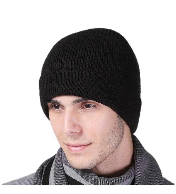 Winter Beanie Thermal Fleece Lined Soft Knit Hat Cap Ski Snow Hat Black ...