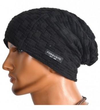 VECRY Beanie Fleece Winter Check Black in Men's Skullies & Beanies