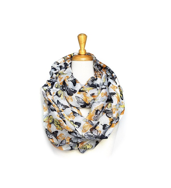 Women's Butterfly Print Light Weight Soft Large Infinity Scarf - Gold - C011VEHLU8V