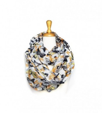 Women's Butterfly Print Light Weight Soft Large Infinity Scarf - Gold - C011VEHLU8V