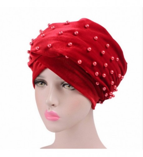 Helisopus Women's Luxury Velvet Turban Headband Pearl Pleated Long Head Wrap Hijab Tube Scarf - C51887O3DT7